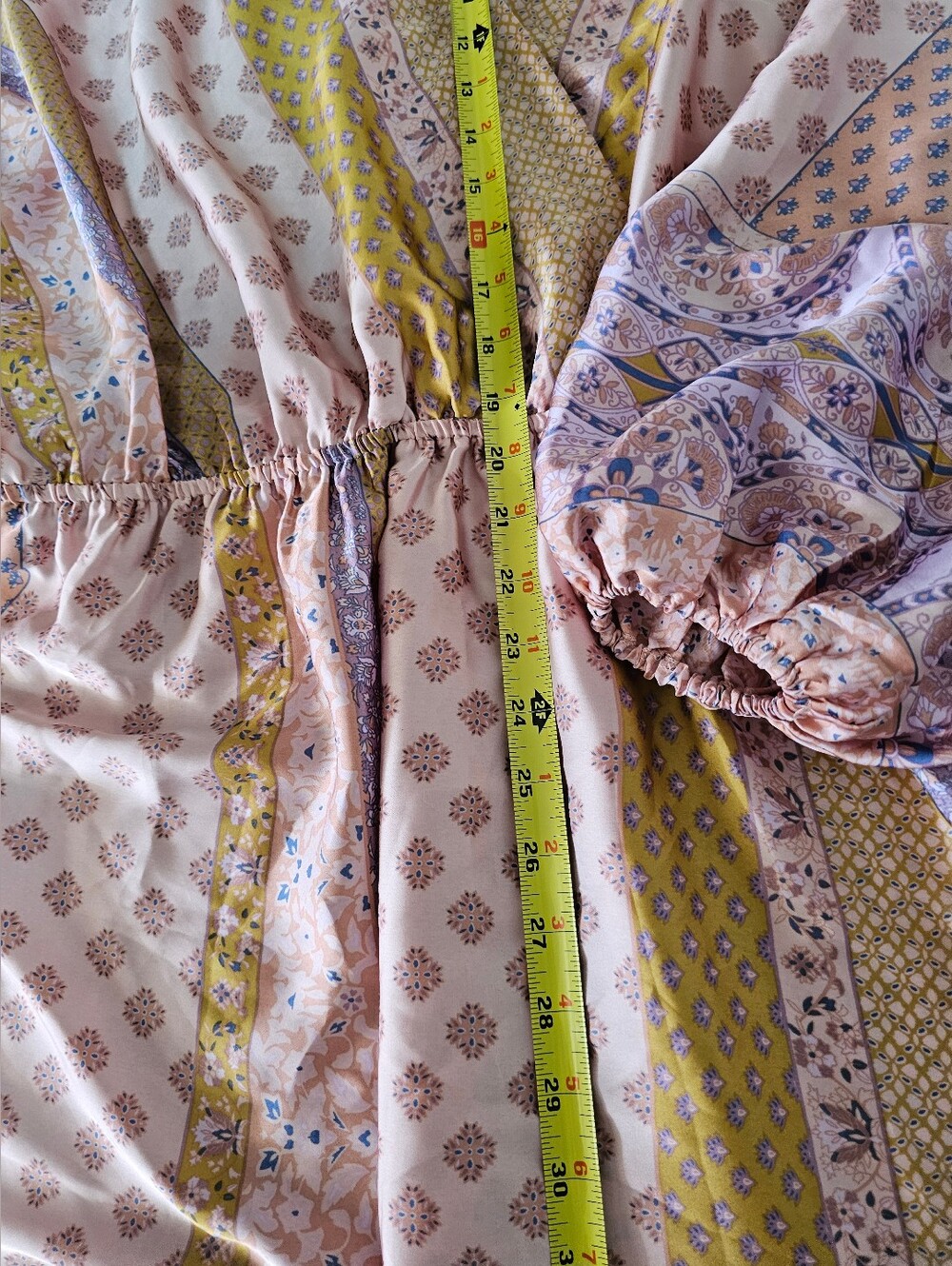 Arula Patchwork Satin Mini Dress Tunic Sz C 3X 22/24 Boho Long Sleeve No Belt - Picture 7 of 10